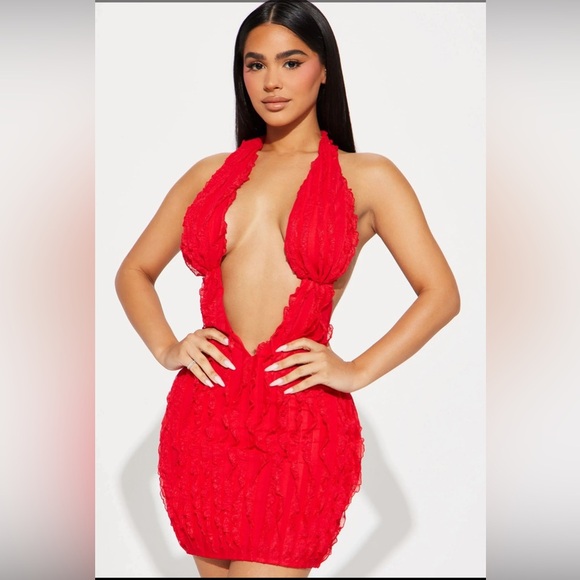 New Fashion Nova Ivy Textured Mini Dress - Red Sz M - Picture 3 of 4